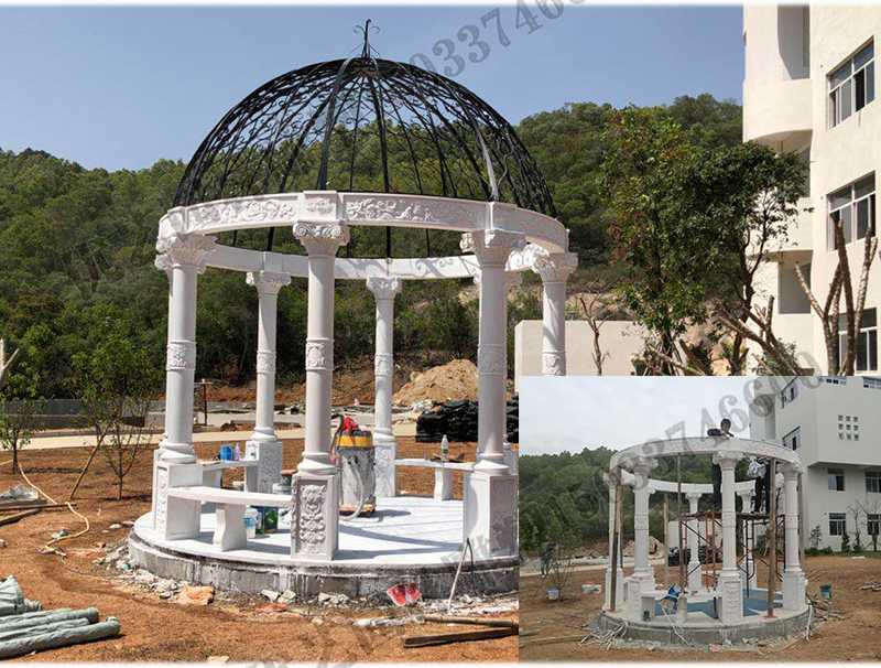 石雕涼亭案例，景觀涼亭怎樣安裝，石雕涼亭定制工廠