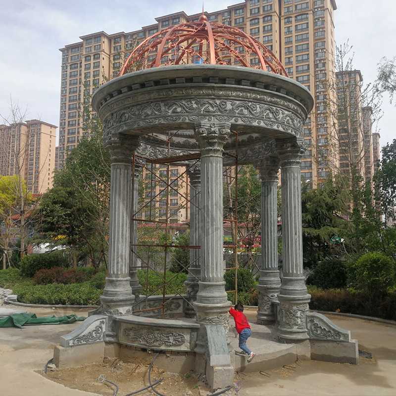 景觀涼亭廠家，園林小區(qū)景觀亭子，大理石石材涼亭