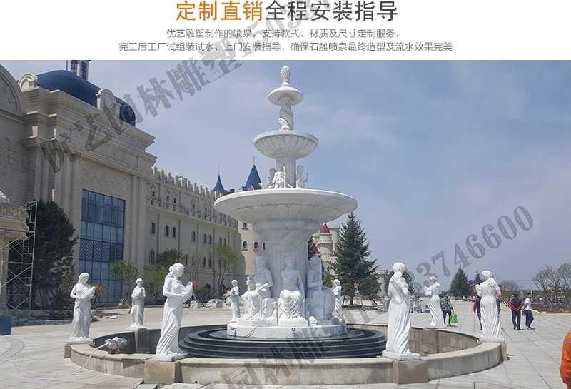 大理石景觀噴泉安裝，如何安裝大型景觀噴泉，定制石雕噴泉工廠
