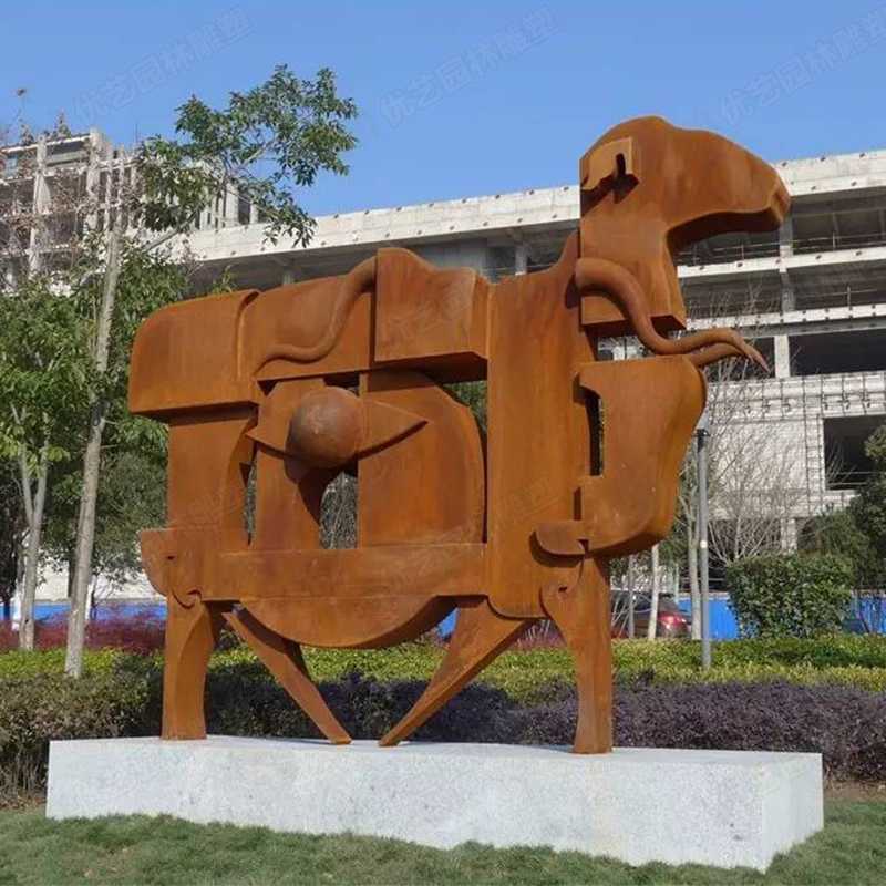 耐候鋼雕塑，抽象牛耐候鋼擺件